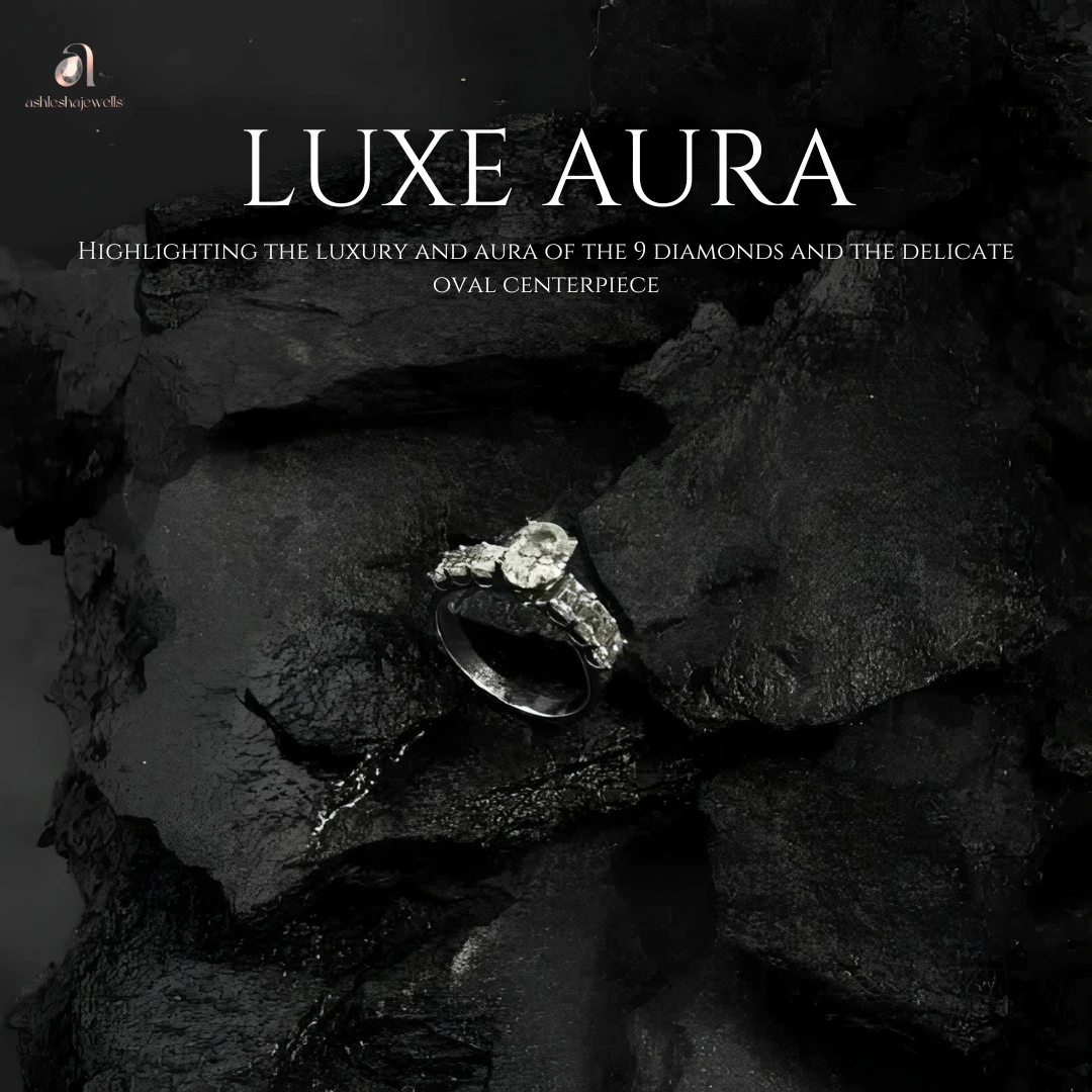 Front view of Luxe Aura ring with sapphire centerpiece.